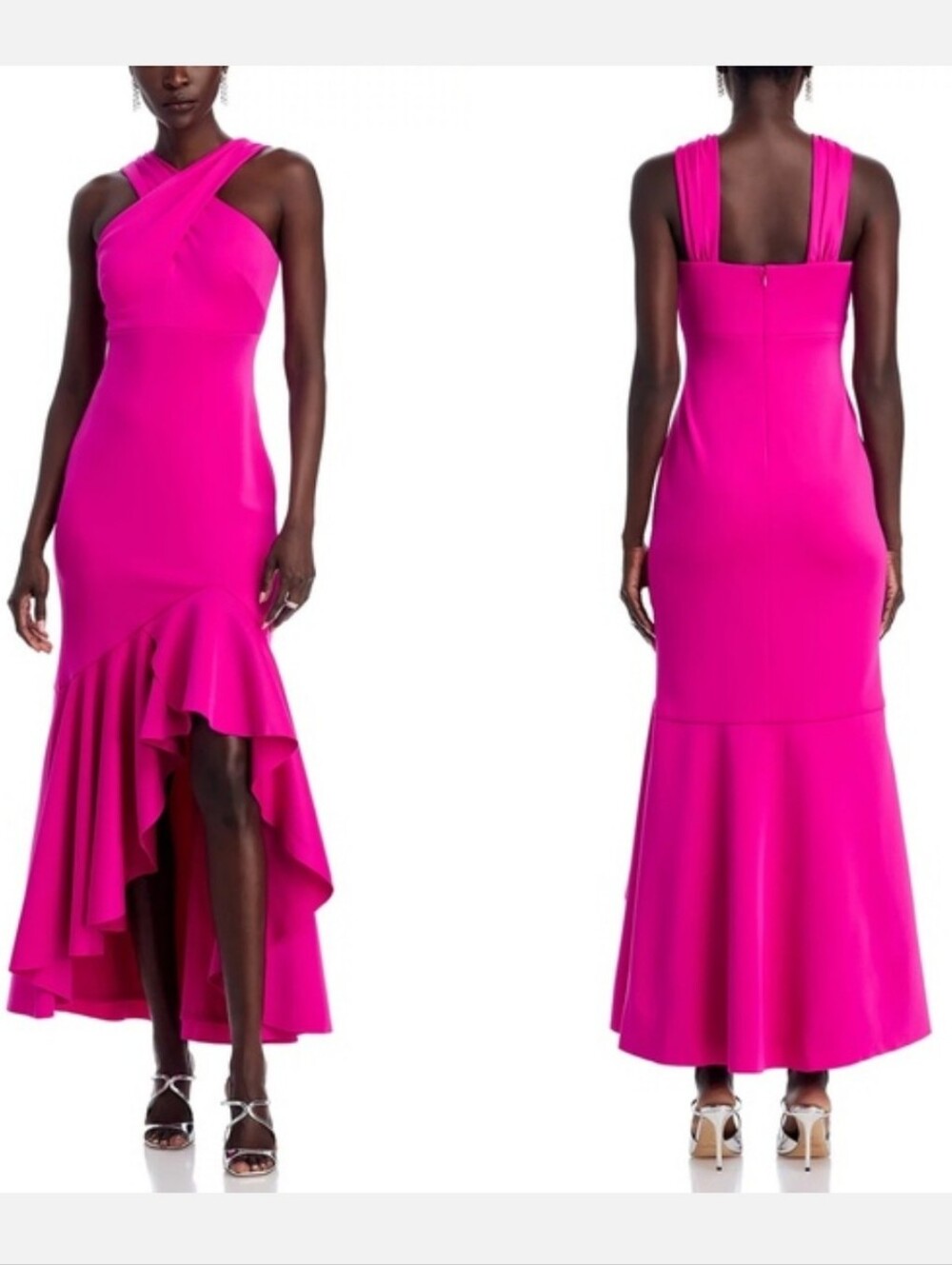 Eliza J NWT Size 14 Fuchsia Pink Ruffle Maxi Gown Formal Dress $188 Barbie